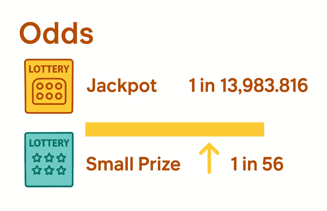 Infographic comparing jackpot and small prize lottery odds visually.