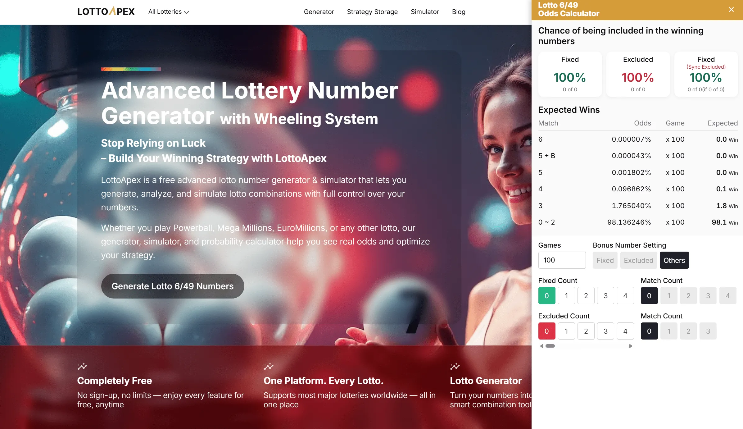 How to calculate lottery odds for Canada Lotto 6/49: rank-by-rank probability visualised in the Odds Calculator