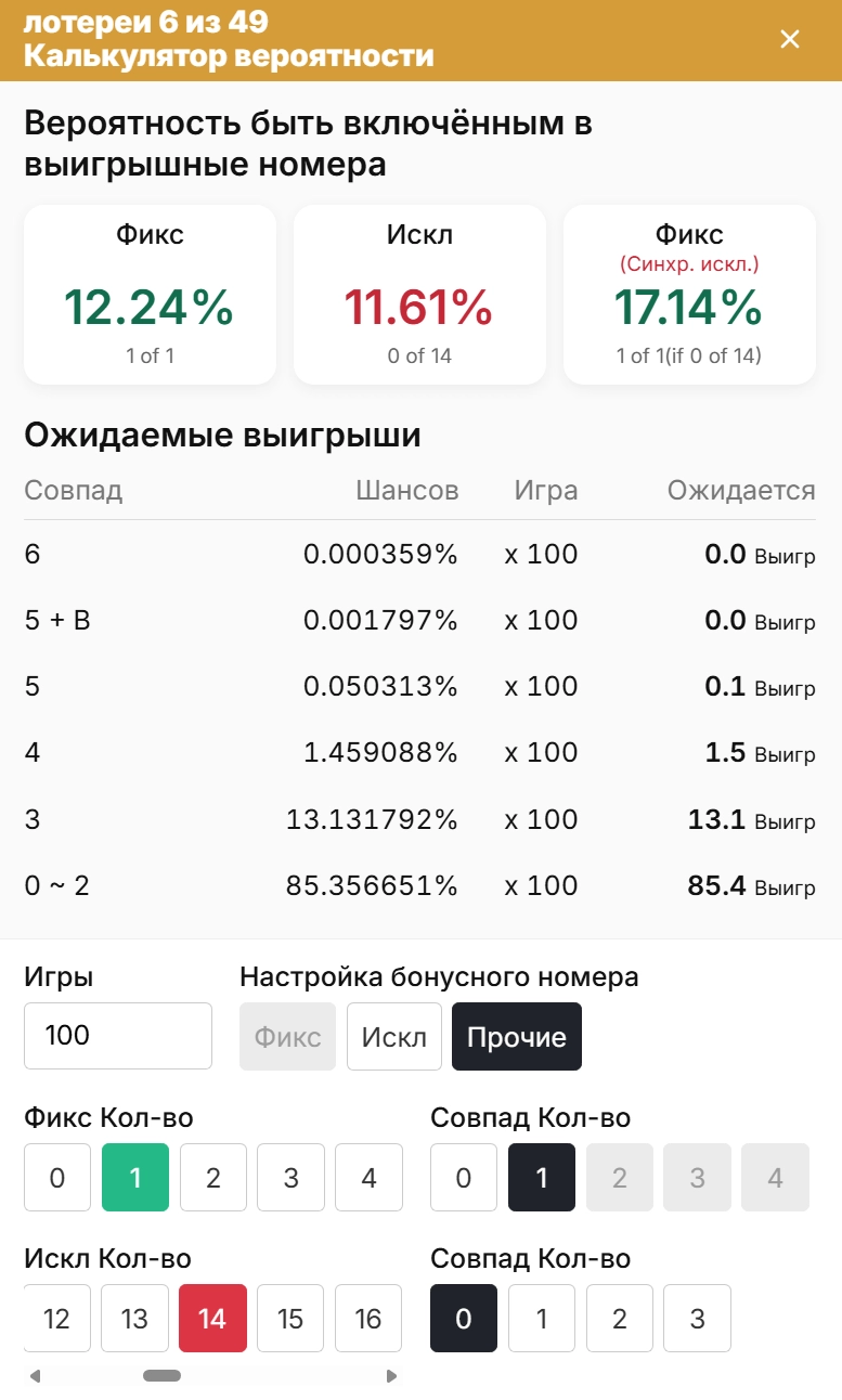 Калькулятор шансов LottoApex: вероятности по призовым уровням и ожидаемые выигрыши
