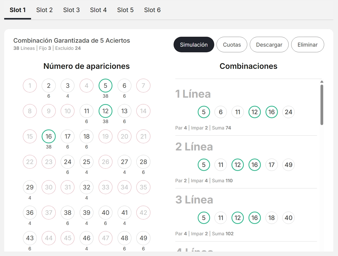Gestor de estrategias con 6 espacios, organización rápida y fusión en un plan maestro — LottoApex