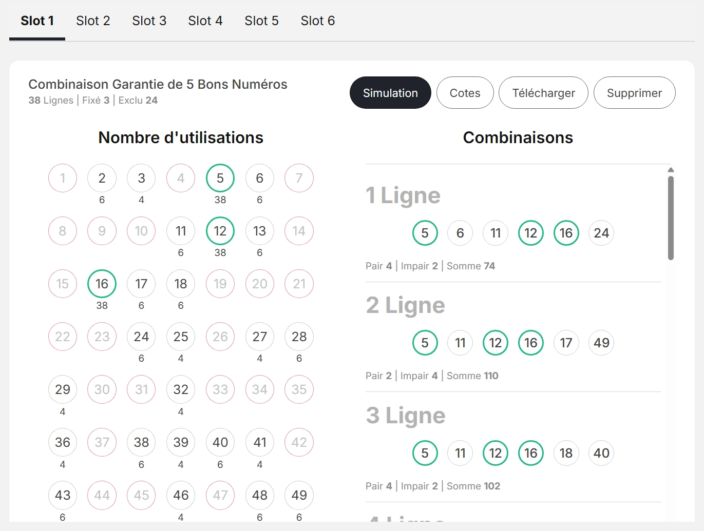 Gestionnaire de stratégies avec 6 emplacements, organisation rapide et fusion en plan maître - LottoApex